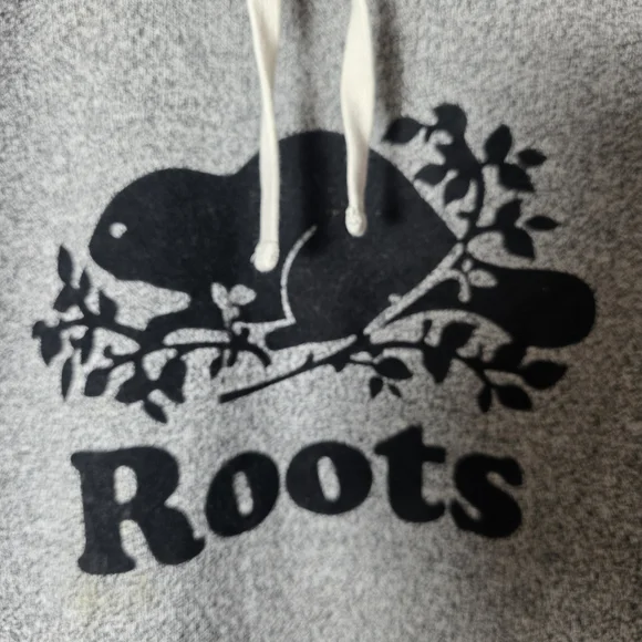 Roots Canada Beaver Logo Hoodie Gray Salt & Pepper Pullover Sweatshirt Medium - Picture 3 of 7